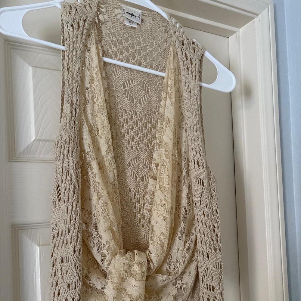 Cute Cream and Tan Lace Vest